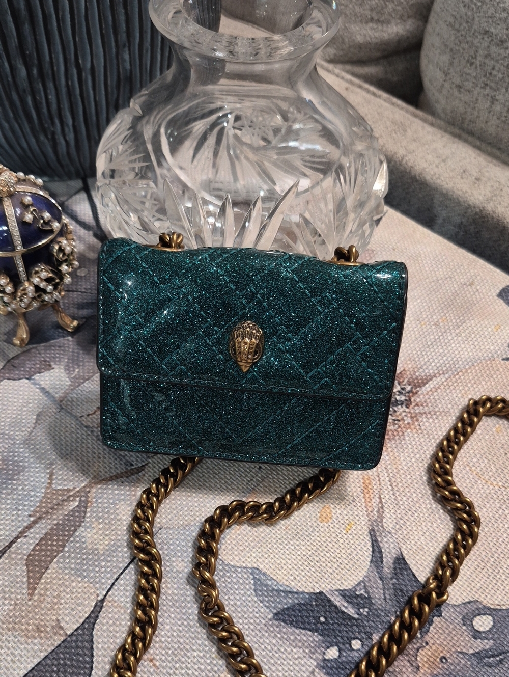 Kurt Geiger Metallic Quilted Crossbody Bag w/Chain Strap